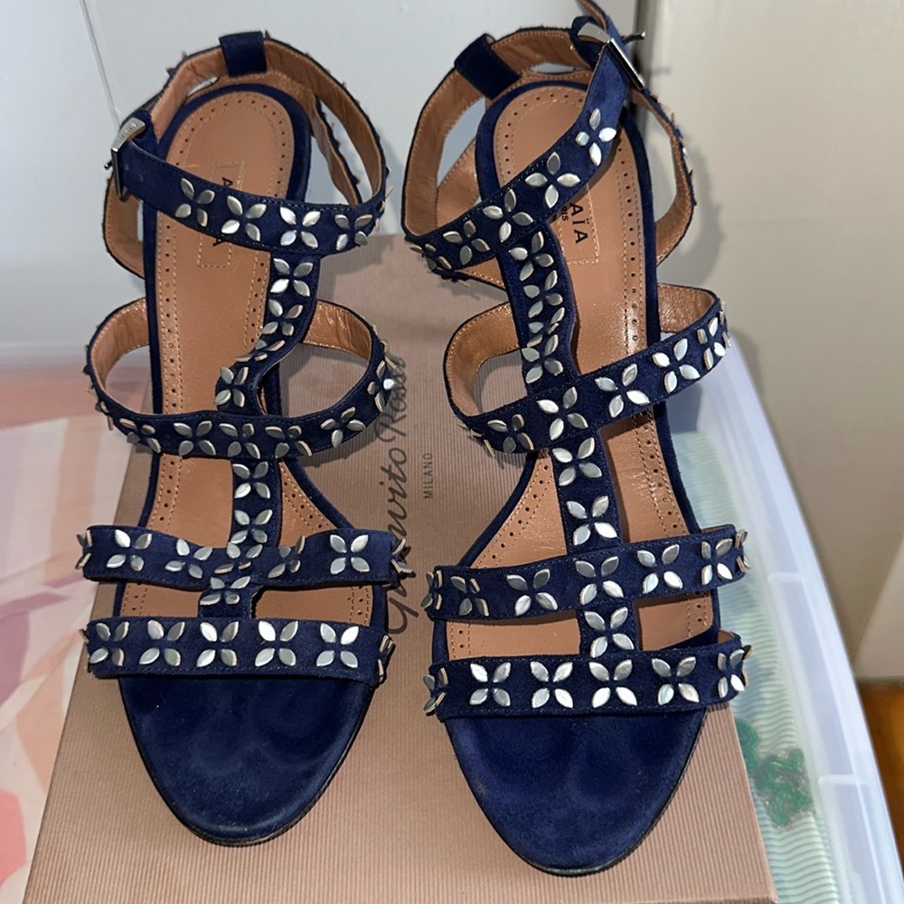 Alaia Suede Flower Studded Sandals